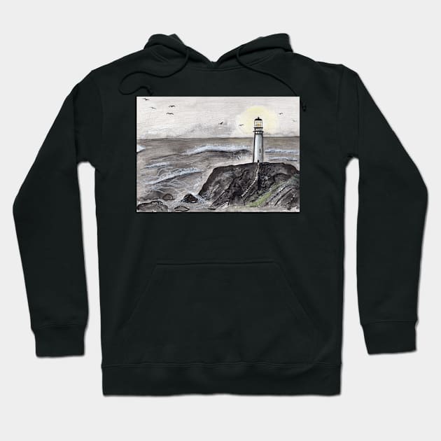 Expressive Lighthouse Mixed Media Painting Hoodie by Sandraartist